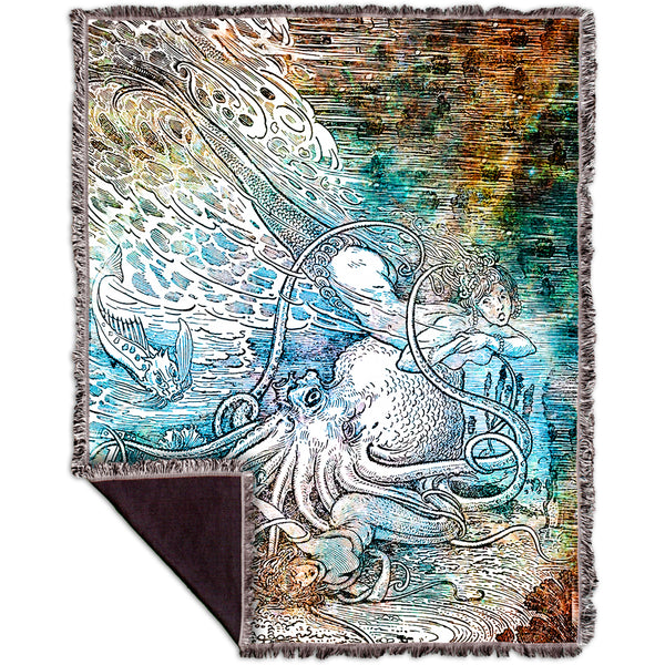 Louis Rhead - "Mermaid Octopus" Woven Tapestry Throw