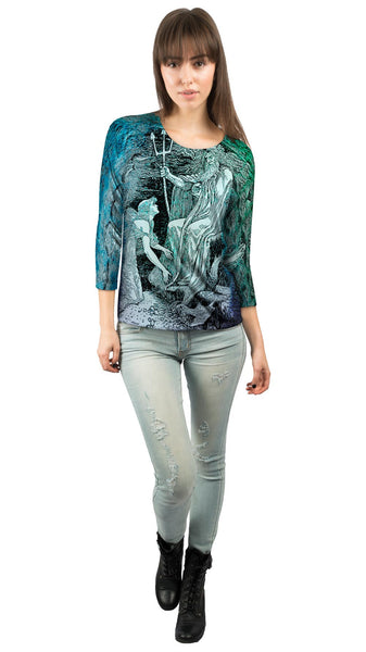 Walter Crane - "Mermaid Kneeling To Poseidon"&nbsp;Womens 3/4 Sleeve