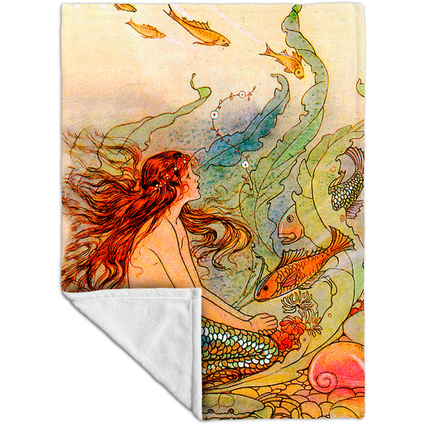 Elenore Plaisted Abbott - "The Mermaid And The Flower Maiden" Fleece Blanket