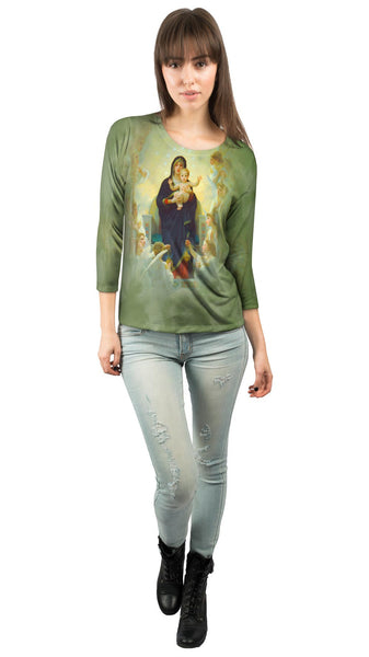 William Adolphe Bouguereau - "Virgin with Jesus and Angels" Womens 3/4 Sleeve