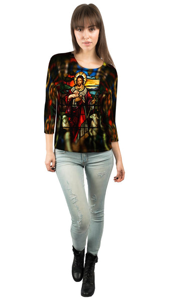 "St Johns Ashfield Stained Glass Good Shepherd"&nbsp;Womens 3/4 Sleeve