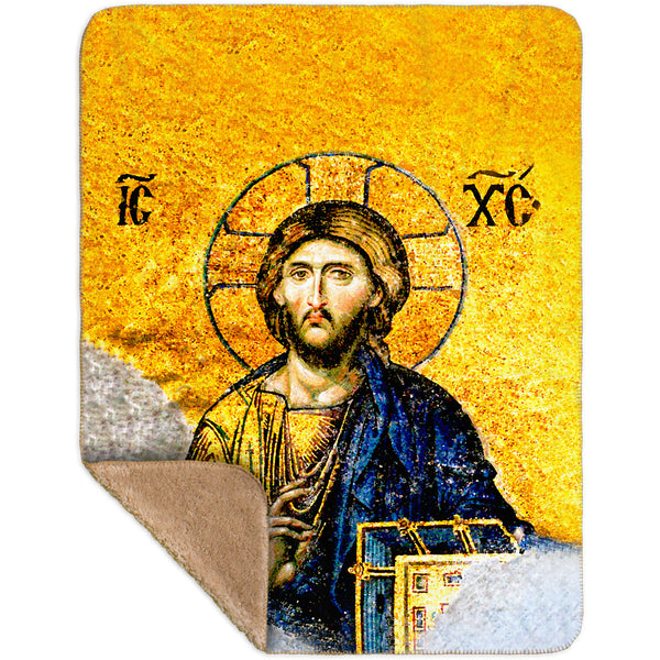 Christian Orthodox Jesus Gold Hagia Sophia Sherpa Blanket
