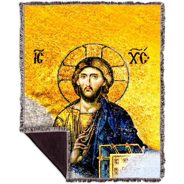 Christian Orthodox Jesus Gold Hagia Sophia Woven Tapestry Throw