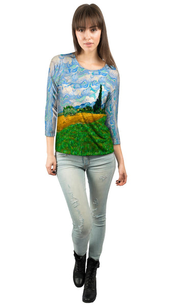 Vincent Van Gogh - "Wheatfield with Cypresses" (1889) Womens 3/4 Sleeve