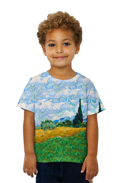Kids Vincent Van Gogh - "Wheatfield with Cypresses" (1889) Kids T-Shirt