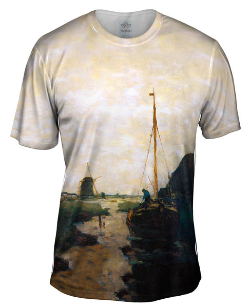 Jan Hendrik Weissenbruch - "Ship In Polder Canal" Mens T-Shirt
