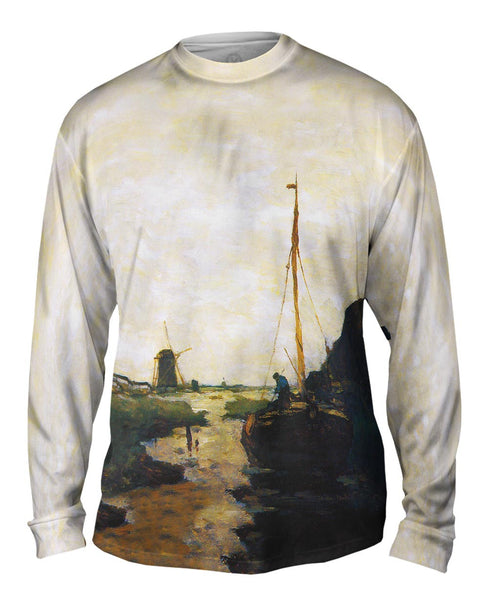 Jan Hendrik Weissenbruch - "Ship In Polder Canal" Mens Long Sleeve