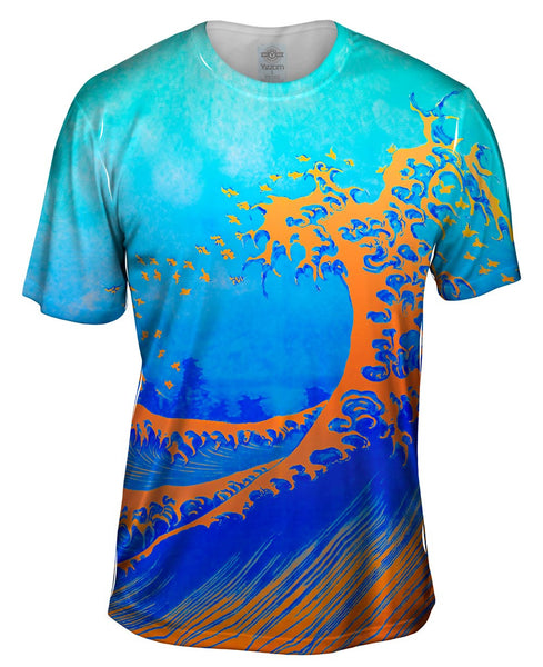 Pop Art Hokusai - "The Great Wave Orange Blue " (1830) Mens T-Shirt