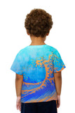 Kids Pop Art Hokusai - "The Great Wave Orange Blue " (1830)