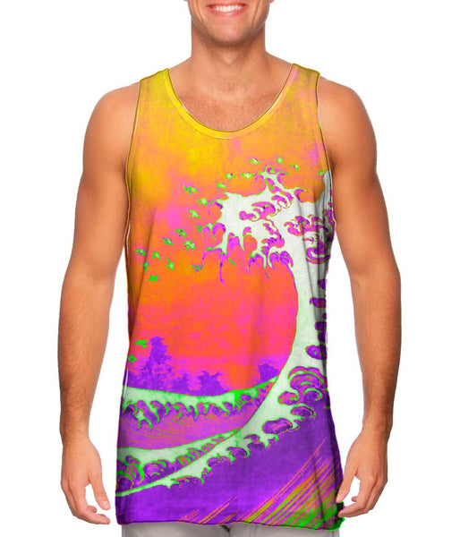Pop Art Hokusai - "The Great Wave Orange Purple" (1830) Mens Tank Top