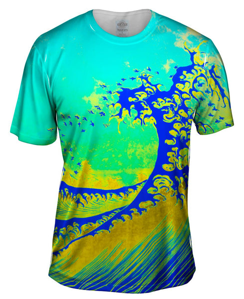 Pop Art Hokusai - "The Great Wave Blue Yellow" (1830) Mens T-Shirt