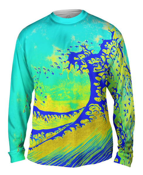 Pop Art Hokusai - "The Great Wave Blue Yellow" (1830) Mens Long Sleeve