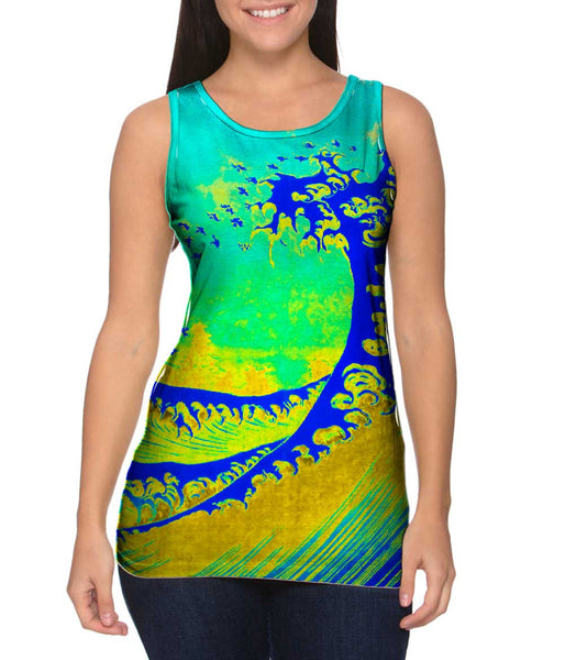 Pop Art Hokusai - "The Great Wave Blue Yellow" (1830)&nbsp;Womens Tank Top