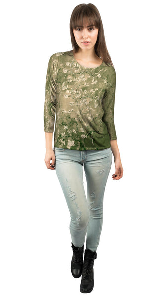 Pop Art - "Van Gogh Blossoming Tan" (1890) Womens 3/4 Sleeve