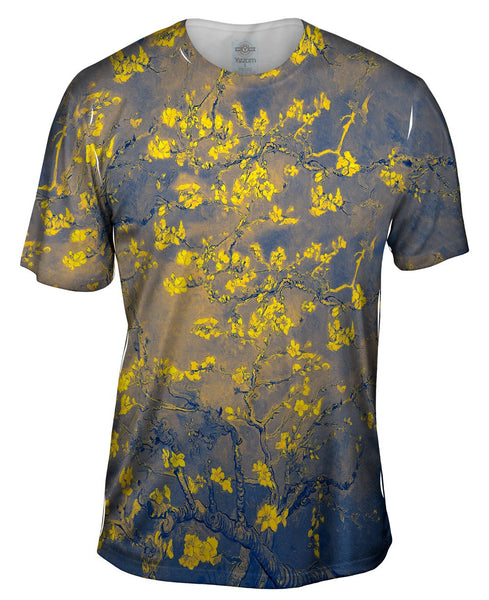 Pop Art - "Van Gogh Blossoming Navy Gold" (1890) Mens T-Shirt