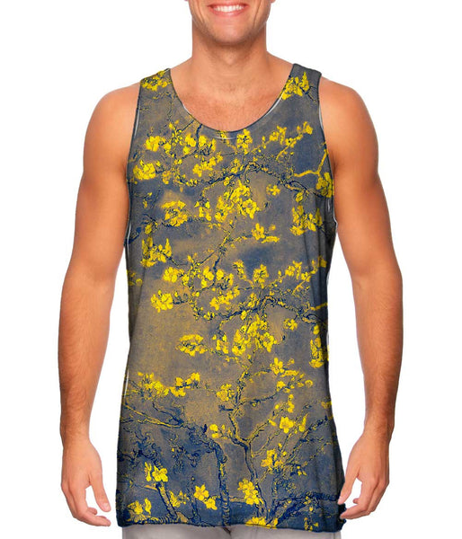 Pop Art - "Van Gogh Blossoming Navy Gold" (1890) Mens Tank Top