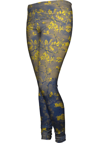 Pop Art - "Van Gogh Blossoming Navy Gold" (1890) Womens Leggings