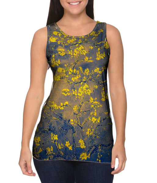 Pop Art - "Van Gogh Blossoming Navy Gold" (1890) Womens Tank Top