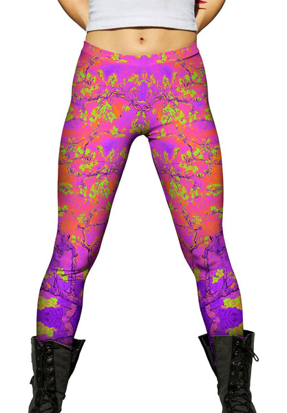 Pop Art - "Van Gogh Blossoming Lime Purple" (1890) Womens Leggings