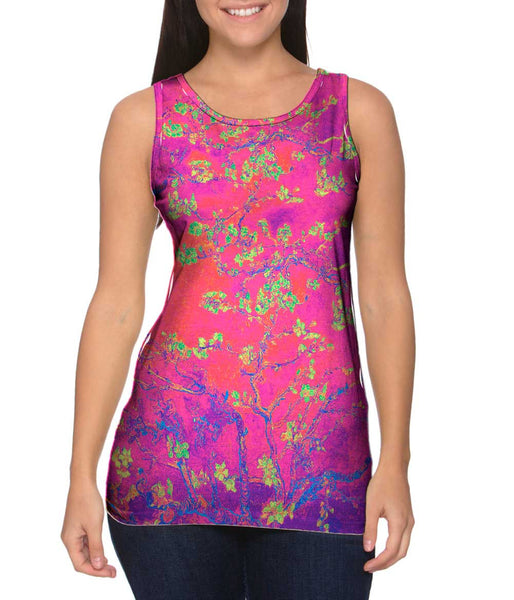 Pop Art - "Van Gogh Blossoming Hot Pink Yellow" (1890) Womens Tank Top