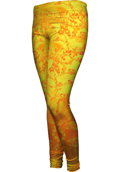Pop Art - "Van Gogh Blossoming Yellow Orange" (1890) Womens Leggings