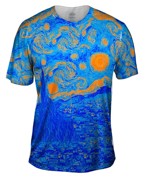Pop Art - "Van Gogh Starry Night Orange Blue" (1889) Mens T-Shirt