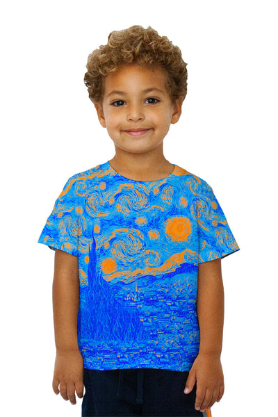 Kids Pop Art - "Van Gogh Starry Night Orange Blue" (1889) Kids T-Shirt