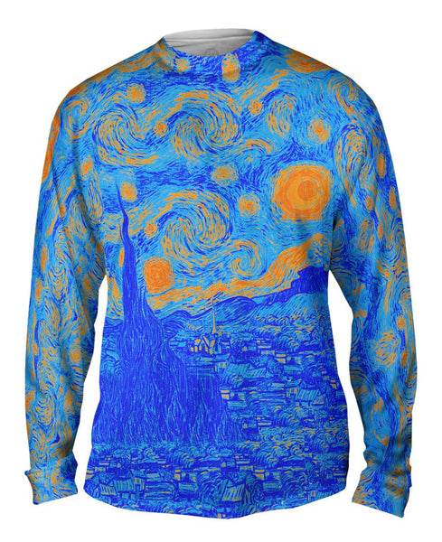 Pop Art - "Van Gogh Starry Night Orange Blue" (1889) Mens Long Sleeve
