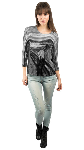 Pop Art - "Munch Scream Black White" (1893) Womens 3/4 Sleeve