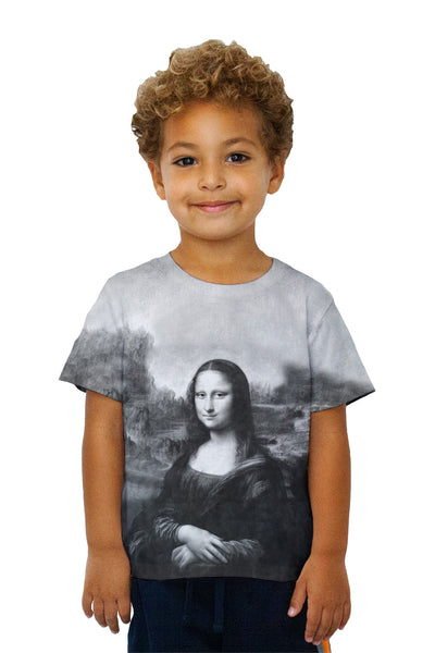 Kids Pop Art - "Da Vinci Mona Lisa Black White" (1517) Kids T-Shirt