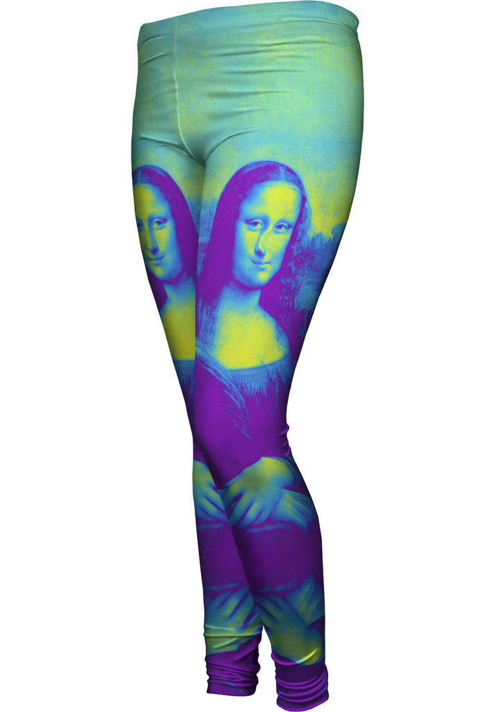 Pop Art - Da Vinci Mona Lisa Purple Yellow (1517) Womens Leggings