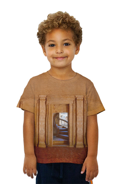 Kids Templar Castles - "Architecture Spiral Staircase Cloister of John III Convent of Christ Portugal" Kids T-Shirt