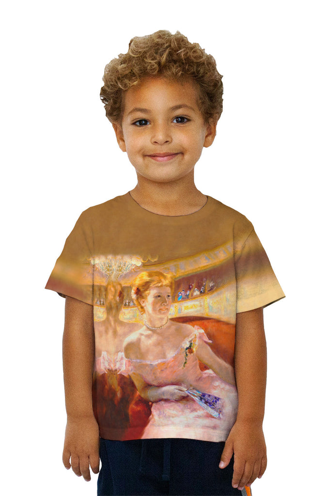Kids Mary Cassatt Woman with a Pearl Necklace in a Loge 1879 Kids T Shirt Yizzam