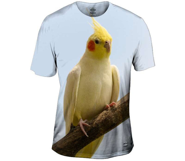 Yellow Cockatiel on a Branch Mens T-Shirt