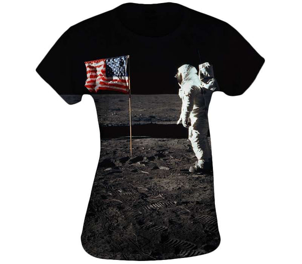 Buzz Aldrin and the U.S. Flag on the Moon Womens Top