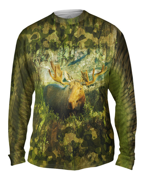 Green Camo Moose&nbsp;Mens Long Sleeve