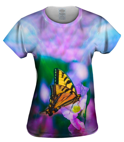 Bright Pink Flower Butterfly Womens Top