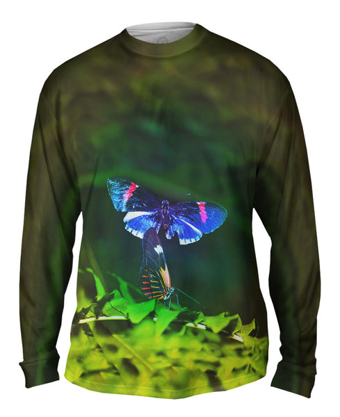 Blue And Pink Butterfly Mens Long Sleeve