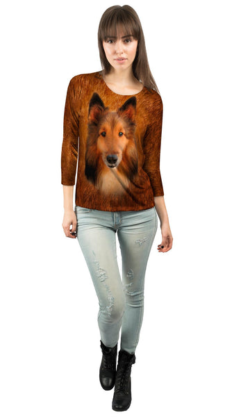 Adorable Collie Face Womens 3/4 Sleeve