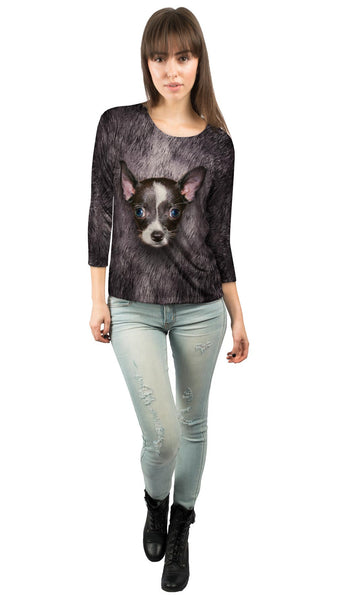 Black Chihuahua Face&nbsp;Womens 3/4 Sleeve