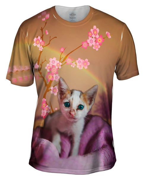 Cherry Blossom Kitten Mens T-Shirt