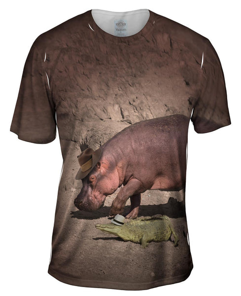 Hippo And Crocodile Walk Mens T-Shirt