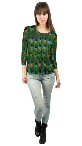 Peacock Feathers Womens 3/4 Sleeve