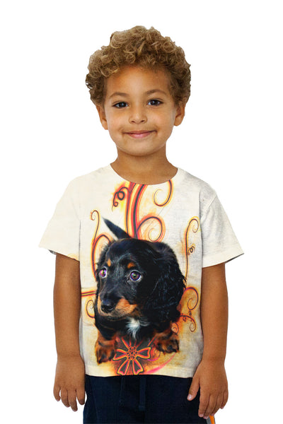 Kids Longhair Dachshund Puppy Kids T-Shirt