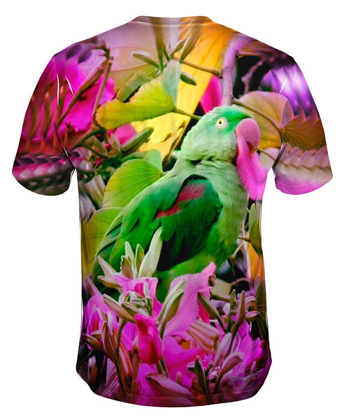 Pink Flower Parrot Mens T-Shirt | Yizzam