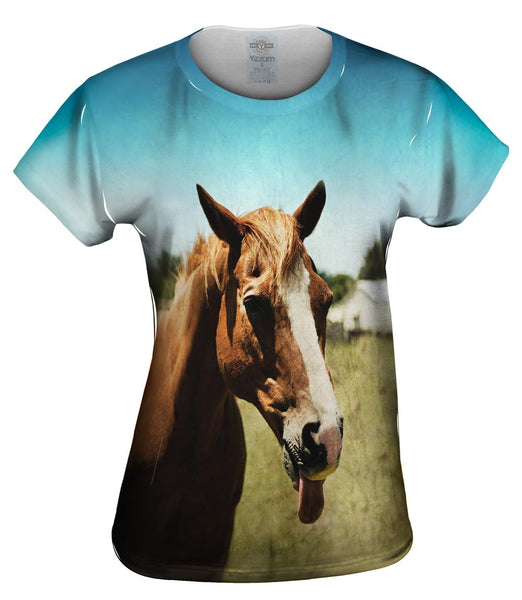 Funny Tongue Horse Womens Top