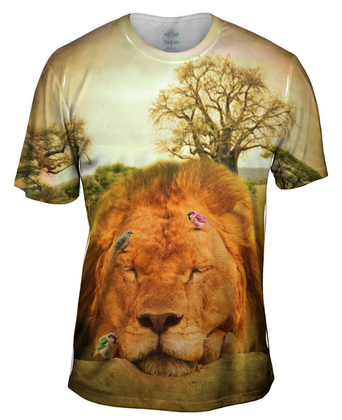 Sleeping Lion And Birds Mens T-Shirt