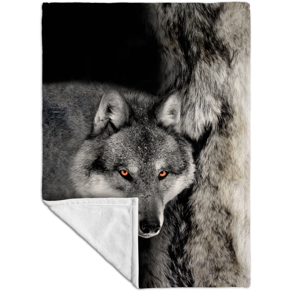 Gray Wolf Half Skin Fleece Blanket Yizzam