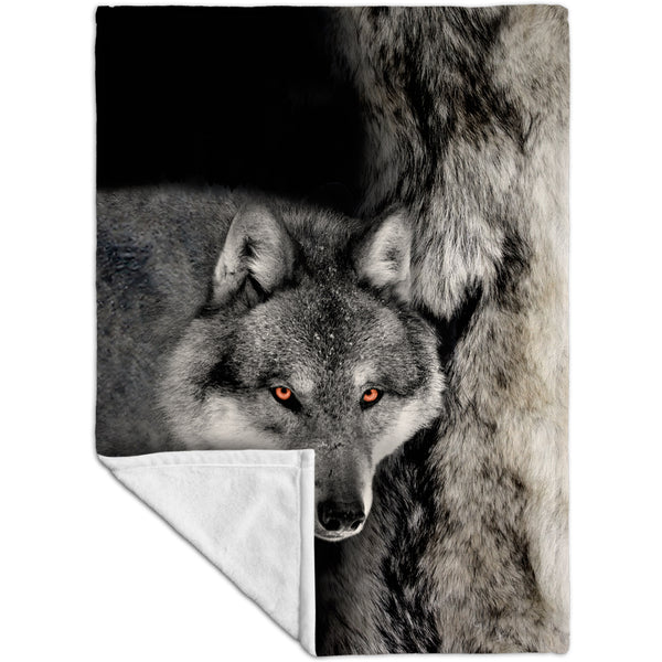 Gray Wolf Half Skin Fleece Blanket