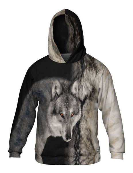 Gray Wolf Half Skin Mens Hoodie Sweater | Yizzam